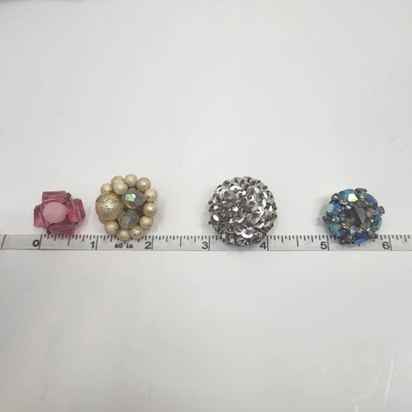 Button Cluster Vintage Clip On Earrings Set of 4 Pairs Beaded Retro Glam Japan - Picture 9 of 9
